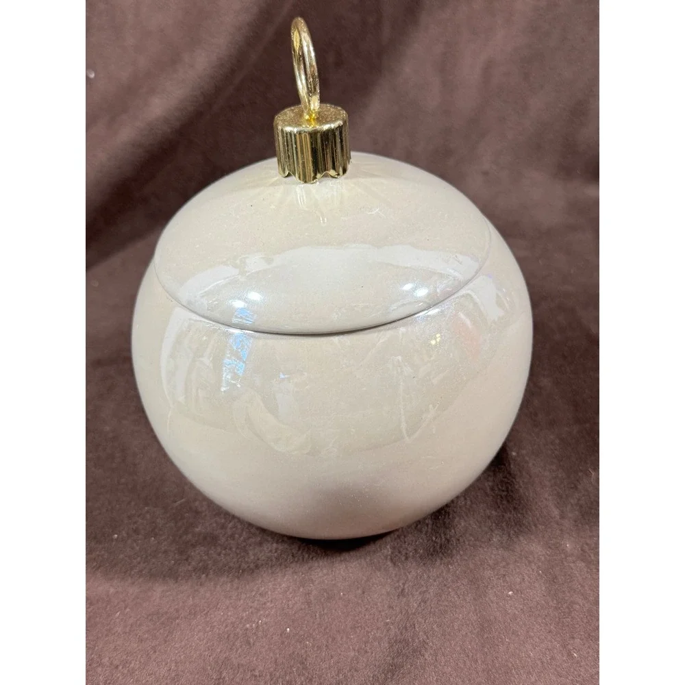 Teleflora Gift Christmas Ornament Ceramic Lidded Jar Rhinestone Tree Cream 6.5